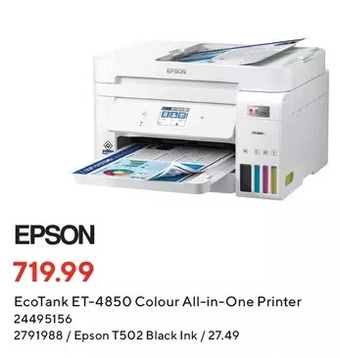 Staples Epson ecotank et-4850 colour all-in-one printer offer