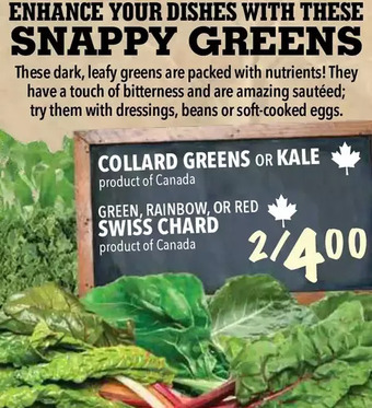 Farm Boy Collard greens or kale | green, rainbow or red swiss chard offer