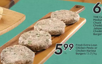 Sobeys Fresh extra lean chicken pesto or chicken harissa burger offer