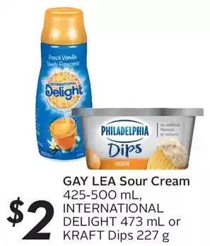 Sobeys Gay lea sour cream, international delight or kraft dips offer