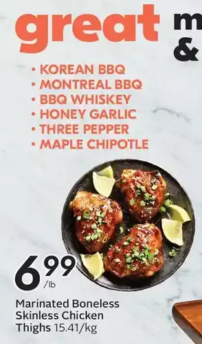 Sobeys Marinated boneless skinless chicken thighs offer