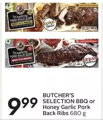 Sobeys Butcher's selection bbq or honey garlic pork back ribs offer