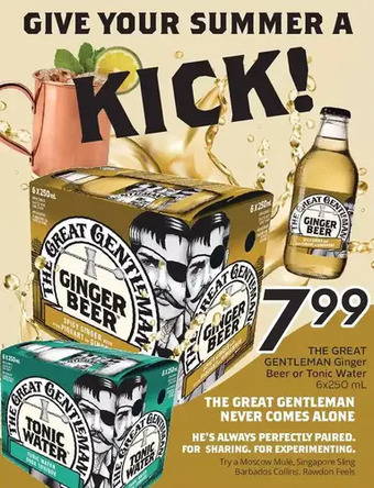 Sobeys The great gentleman ginger beer or tonic water offer