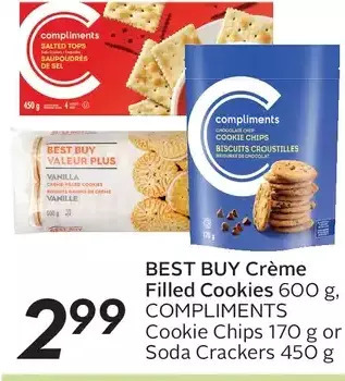 Sobeys Best buy creme filled cookies, compliments cookie chips or soda crackers offer