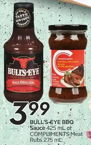 Sobeys Bull's-eye bbq sauce or compliments meat rubs offer