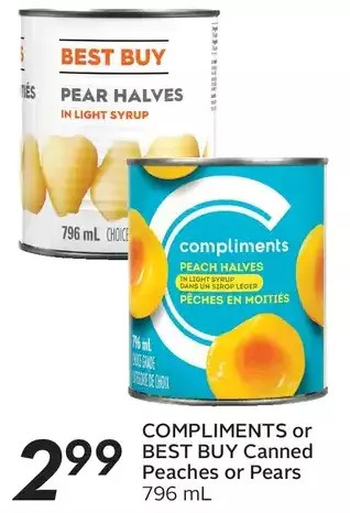 Sobeys Compliments or best buy canned peaches or pears offer