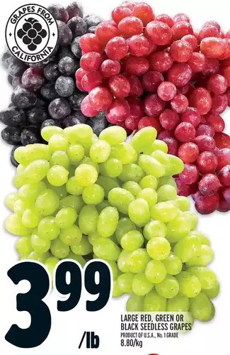 Metro Large red, green or black seedless grapes offer
