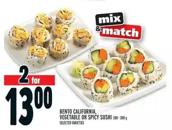 Metro Bento california, vegetable or spicy sushi offer