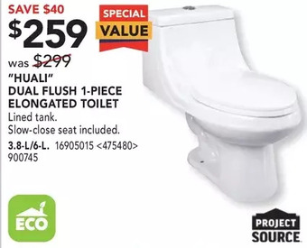 RONA Project source "huali" dual flush 1-piece elongated toilet offer
