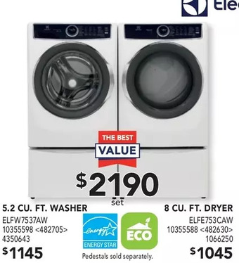 Lowe's Electrolux 5.2 cu. ft. washer | 8 cu. ft. dryer offer