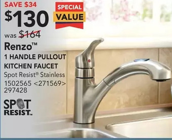 Lowe's Renzo 1 handle pullout kitchen faucet offer