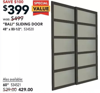Lowe's "bali" sliding door offer