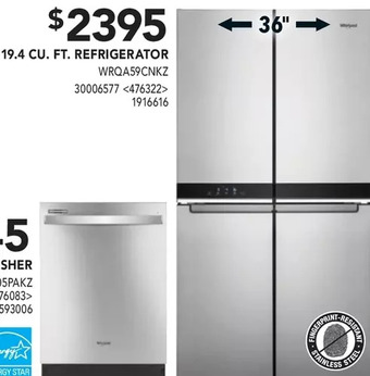 Lowe's Whirlpool 19.4 cu. ft. refrigerator offer
