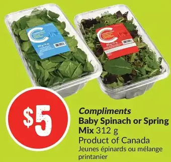 FreshCo Compliments baby spinach or spring mix offer