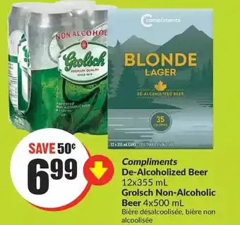 FreshCo Compliments de-alcoholized beer, grolsch non-alcoholic beer offer