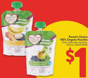 Walmart Parent's choice 100% organic pouches offer