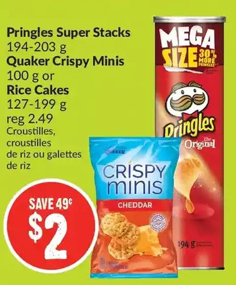 FreshCo Pringles super stacks | quaker crispy minis or rice cakes offer