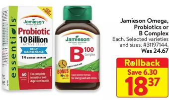Walmart Jamieson omega, probiotics or b complex offer