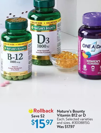 Walmart Nature's bounty vitamin b12 or d offer