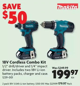 Home Hardware 18v cordless combo kit | 2 pack 18v 5.0ah li-ion battery offer