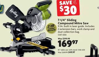 Home Hardware 7-1/4" sliding compound mitre saw | 10" table saw with stand offer
