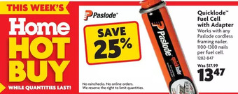 Home Hardware Quicklode fuel cell with adapter offer