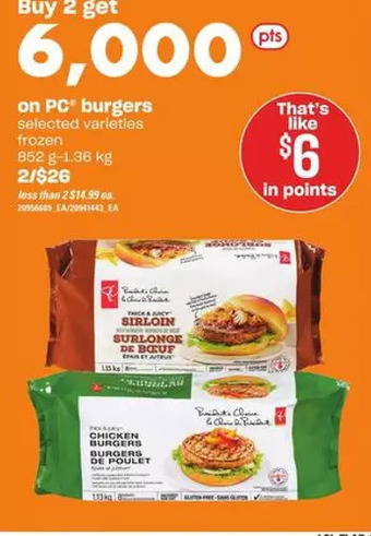 Loblaws Pc burgers offer