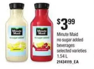 Loblaws Minute maid no sugar added beverages offer