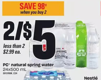 Zehrs Markets Pc natural spring water offer