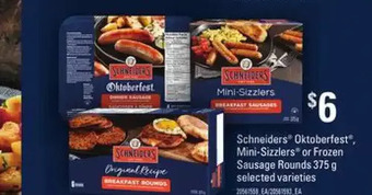 Zehrs Markets Schneiders oktoberfest mini-sizzlers or frozen sausage rounds offer