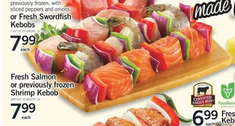 Fortinos Fresh salmon or previously frozen shrimp kebob offer