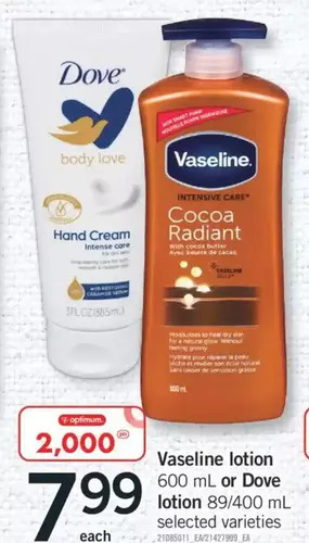 Fortinos Vaseline lotion or dove lotion offer