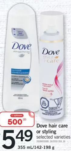 Fortinos Dove hair care or styling offer