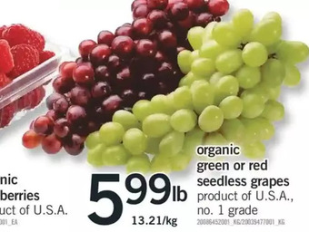 Fortinos Organic green or red seedless grapes offer