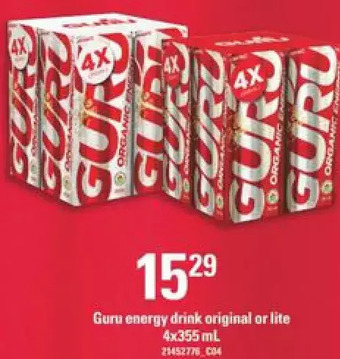 Independent Grocer Guru energy drink original or lite offer