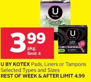 Rexall U by kotex pads, liners or tampons offer