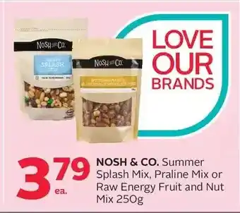 Rexall Nosh & co. summer splash mix, praline mix or raw energy fruit and nut mix offer