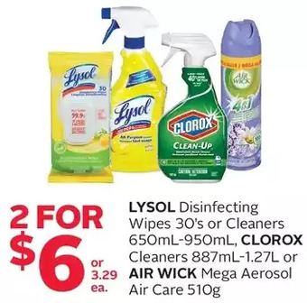 Rexall Lysol disinfecting wipes or cleaners, clorox cleaners or air wick mega aerosol air care offer