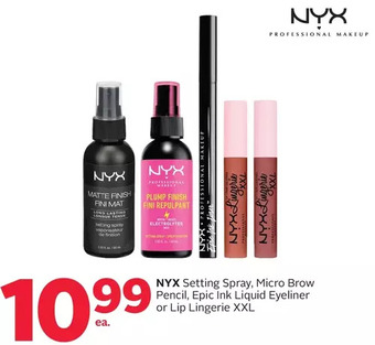 Rexall Nyx setting spray, micro brow pencil, epic ink liquid eyeliner or lip lingerie xxl offer
