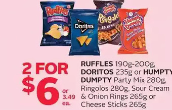 Rexall Ruffles, doritos or humpty dumpty party mix, ringolos, sour cream & onion rings or cheese sticks offer