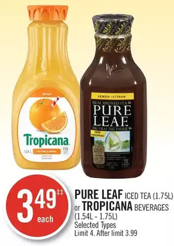 Shoppers Drug Mart Pure leaf iced tea or tropicana beverages offer