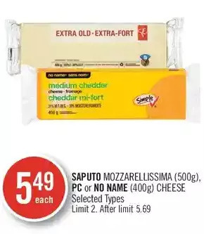 Shoppers Drug Mart Saputo mozzarellissima, pc or no name cheese offer
