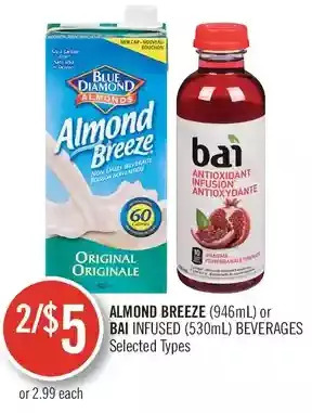 Shoppers Drug Mart Almond breeze or bai infused beverages offer