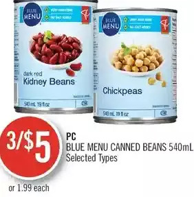 Shoppers Drug Mart Pc blue menu canned beans offer