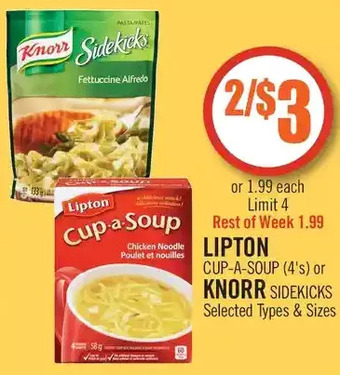 Shoppers Drug Mart Lipton cup-a-soup or knorr sidekicks offer