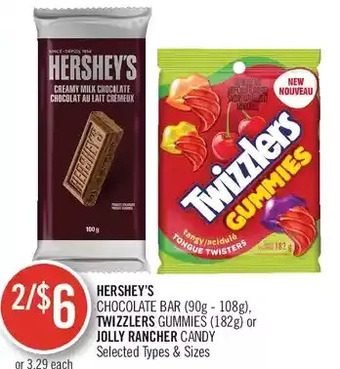Shoppers Drug Mart Hershey's chocolate bar, twizzlers gummies or jolly rancher candy offer