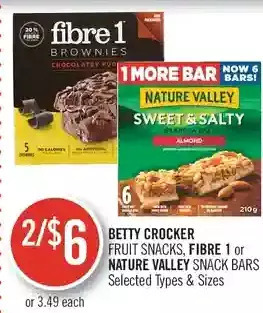 Shoppers Drug Mart Betty crocker fruit snacks, fibre 1 or nature valley snack bars offer