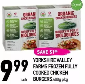 Coppa's Fresh Market Yorkshire valley farms frozen fully cooked chicken burgers offer