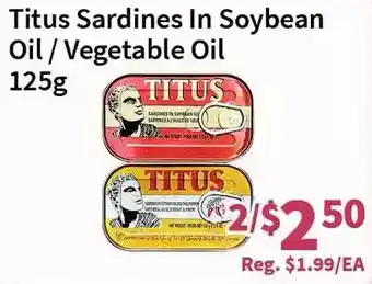 Blue Sky Supermarket Titus sardines in soybean oil / vegetable oil offer