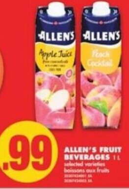 No Frills Allen's Fruit Beverages 1L offer